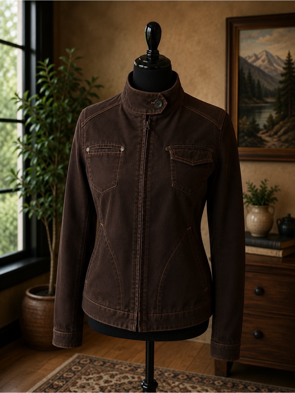 Prana Brown Corduroy Stand-Collar Jacket
